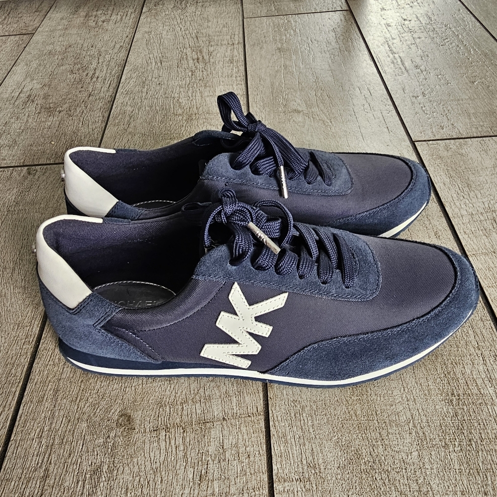 Michael Kors Allie Sneakers Leather Canvas Blue White 8.5 New